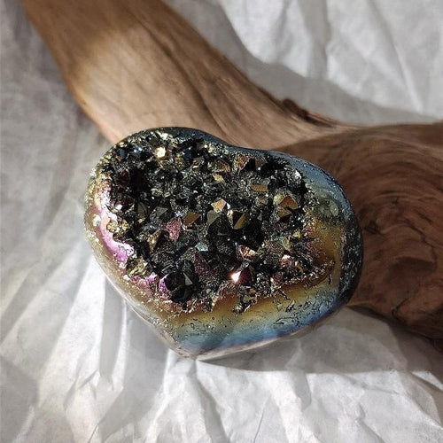 Titanium Quartz Geode Stone Heart